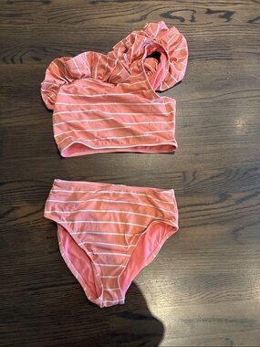 Habitual Girls Coral Pink Striped Ruffle Bikini
